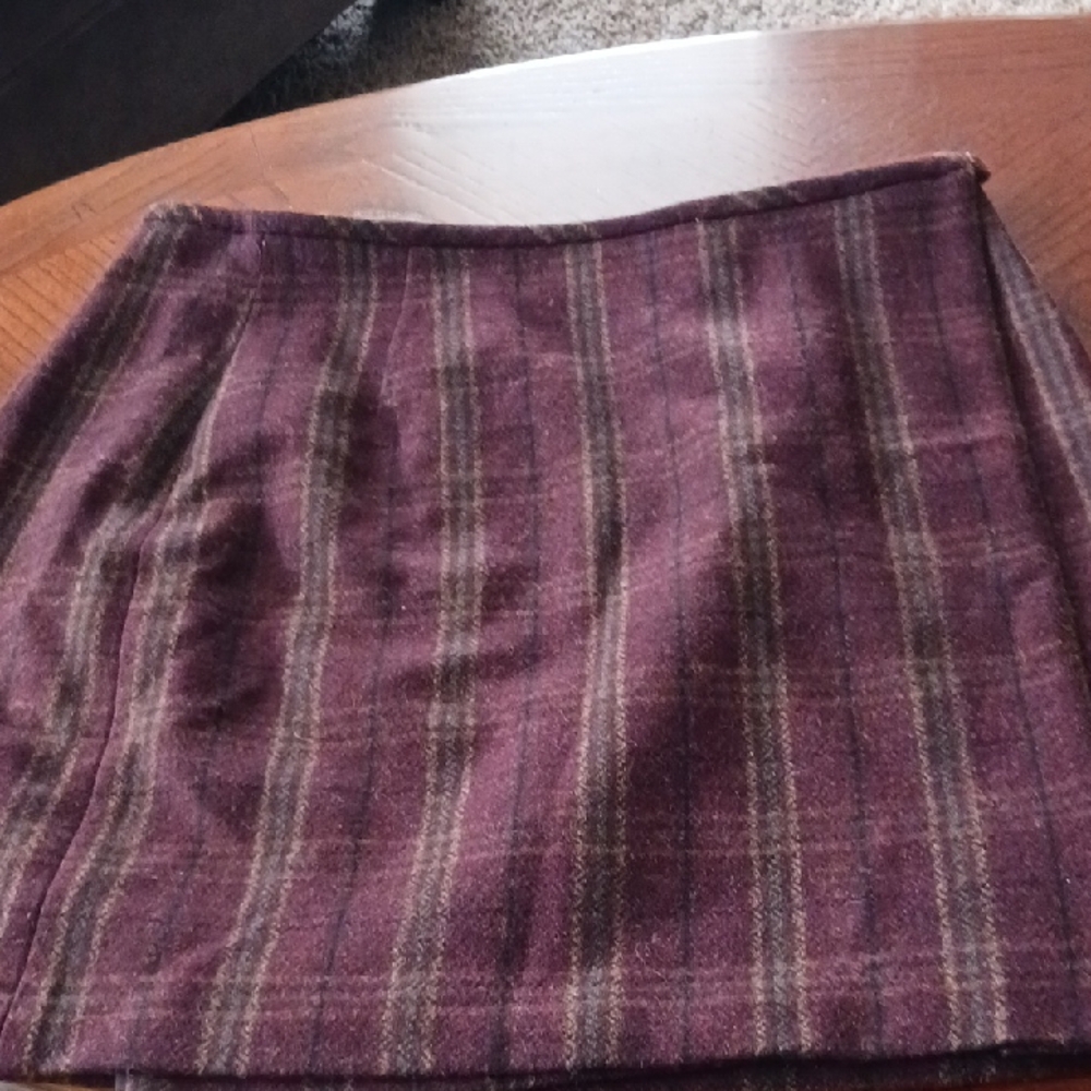 Eddie Bauer Burgundy and Brown Plaid Mini Skirt